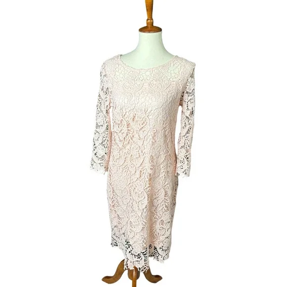 Cato Lace Sheath Dress Blush Pink 3/4 Sleeve Lined Womens Size 10 NEW WITH  TAGS